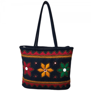 Dark-Blue background colour bag with flowers and mirrors design
