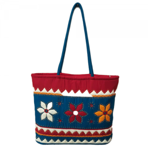Multi colour red bag with flower
